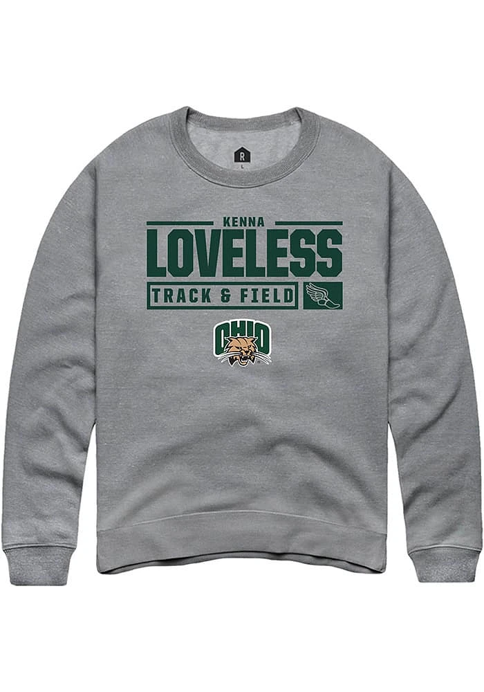 Kenna Loveless  Rally Ohio Bobcats Mens Graphite NIL Stacked Box Long Sleeve Crew Sweatshirt