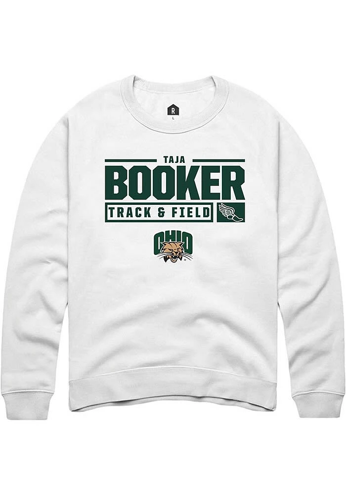 Taja Booker Rally Ohio Bobcats Mens NIL Stacked Box Long Sleeve Crew Sweatshirt