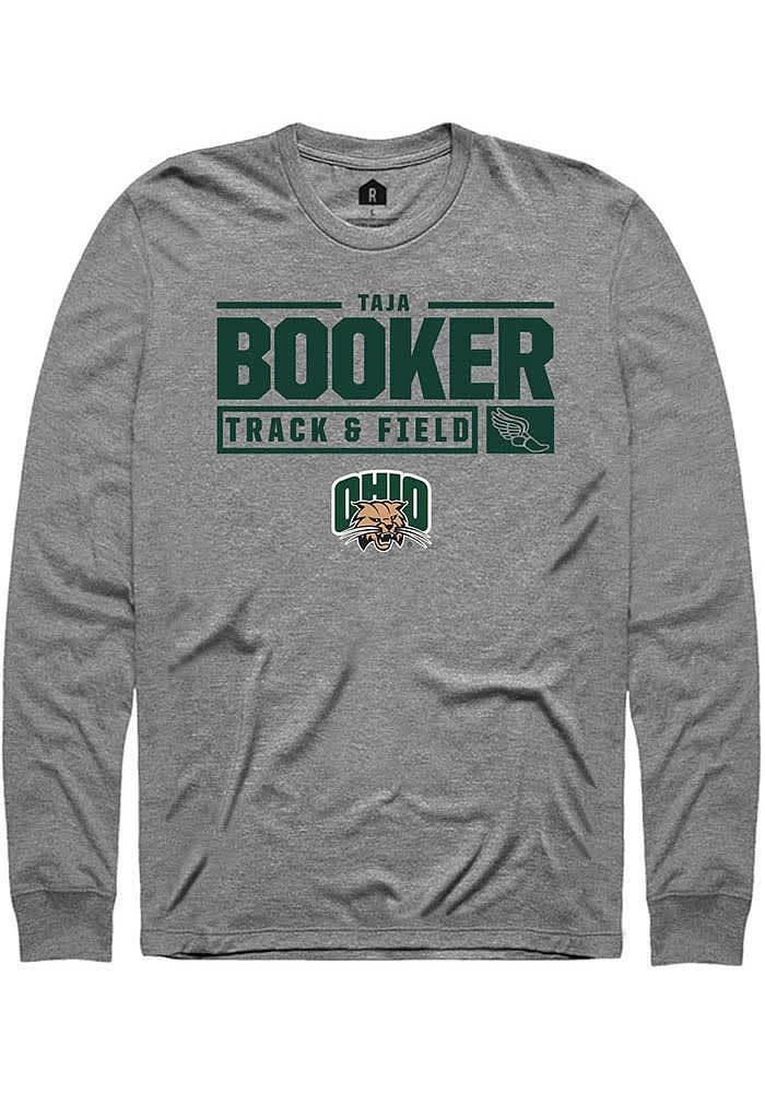 Taja Booker  Ohio Bobcats Graphite Rally NIL Stacked Box Long Sleeve T Shirt