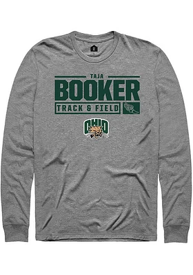 Taja Booker  Ohio Bobcats Graphite Rally NIL Stacked Box Long Sleeve T Shirt