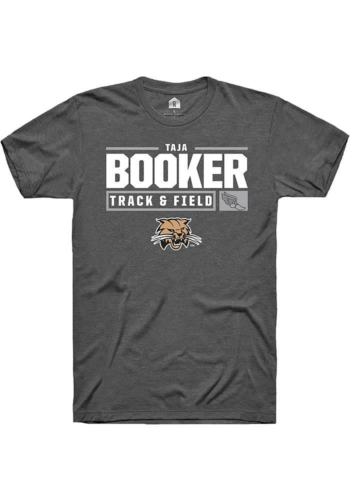 Taja Booker  Ohio Bobcats Dark Grey Rally NIL Stacked Box Short Sleeve T Shirt