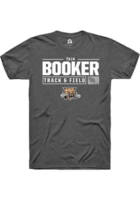 Taja Booker  Ohio Bobcats Dark Grey Rally NIL Stacked Box Short Sleeve T Shirt