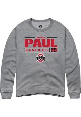 Alonzo Paul  Rally Ohio State Buckeyes Mens Graphite NIL Stacked Box Long Sleeve Crew Sweatshirt