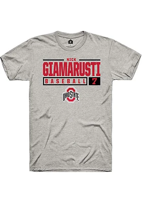 Nick Giamarusti  Ohio State Buckeyes Ash Rally NIL Stacked Box Short Sleeve T Shirt