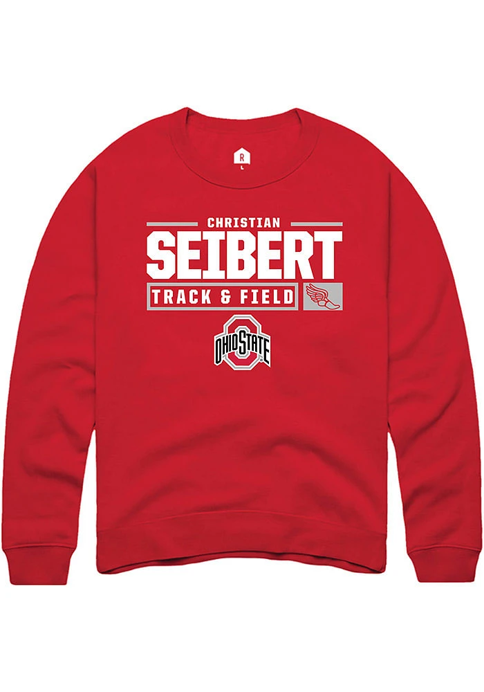 Christian Seibert  Rally Ohio State Buckeyes Mens Red NIL Stacked Box Long Sleeve Crew Sweatshir..