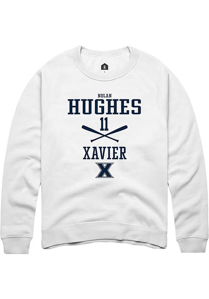 Nolan Hughes  Rally Xavier Musketeers Mens White NIL Sport Icon Long Sleeve Crew Sweatshirt