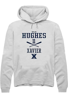 Nolan Hughes  Rally Xavier Musketeers Mens White NIL Sport Icon Long Sleeve Hoodie