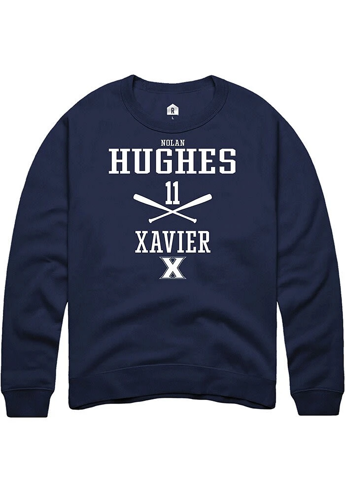 Nolan Hughes  Rally Xavier Musketeers Mens Navy Blue NIL Sport Icon Long Sleeve Crew Sweatshirt