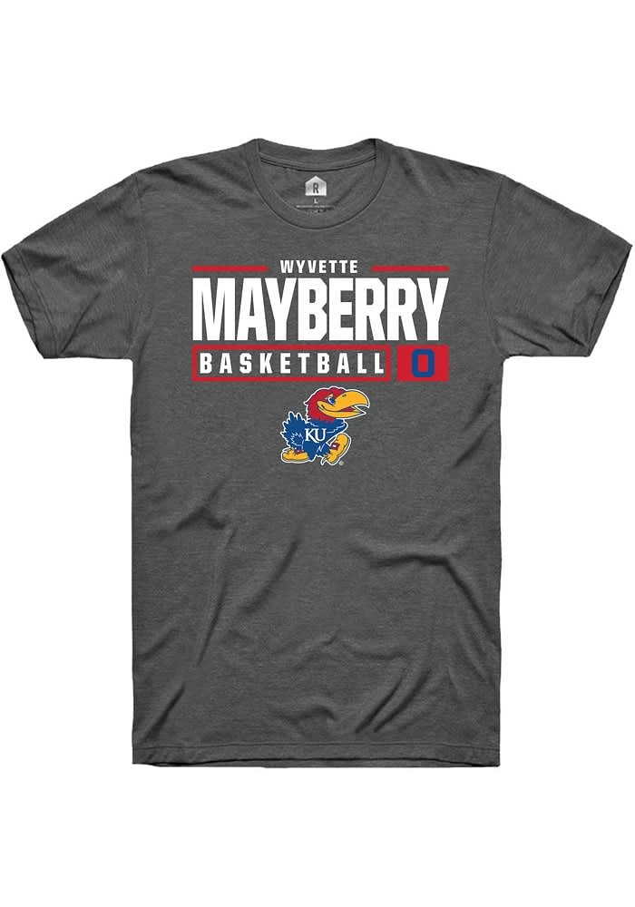 Wyvette Mayberry Kansas Jayhawks Dark Grey Rally NIL Stacked Box Short Sleeve T Shirt