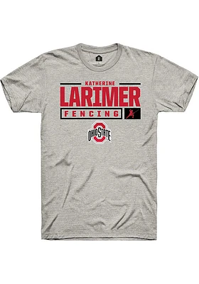 Katherine Larimer  Ohio State Buckeyes Ash Rally NIL Stacked Box Short Sleeve T Shirt