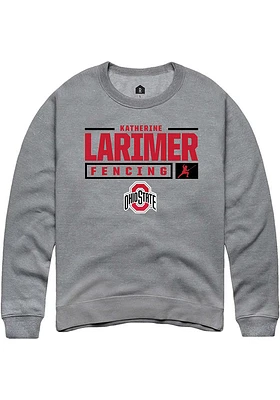 Katherine Larimer  Rally Ohio State Buckeyes Mens Grey NIL Stacked Box Long Sleeve Crew Sweatshi..