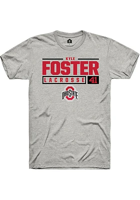 Kyle Foster  Ohio State Buckeyes Ash Rally NIL Stacked Box Short Sleeve T Shirt