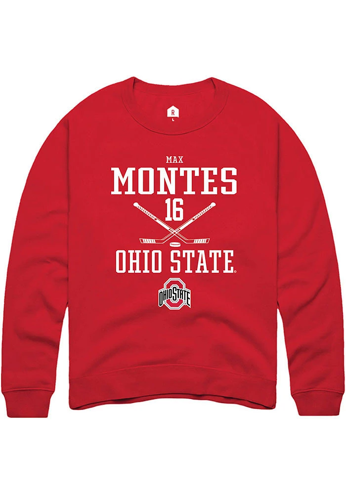 Max Montes  Rally Ohio State Buckeyes Mens Red NIL Sport Icon Long Sleeve Crew Sweatshirt