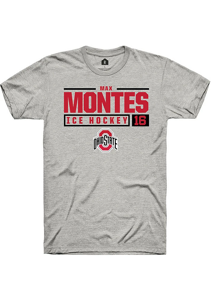 Max Montes  Ohio State Buckeyes Ash Rally NIL Stacked Box Short Sleeve T Shirt