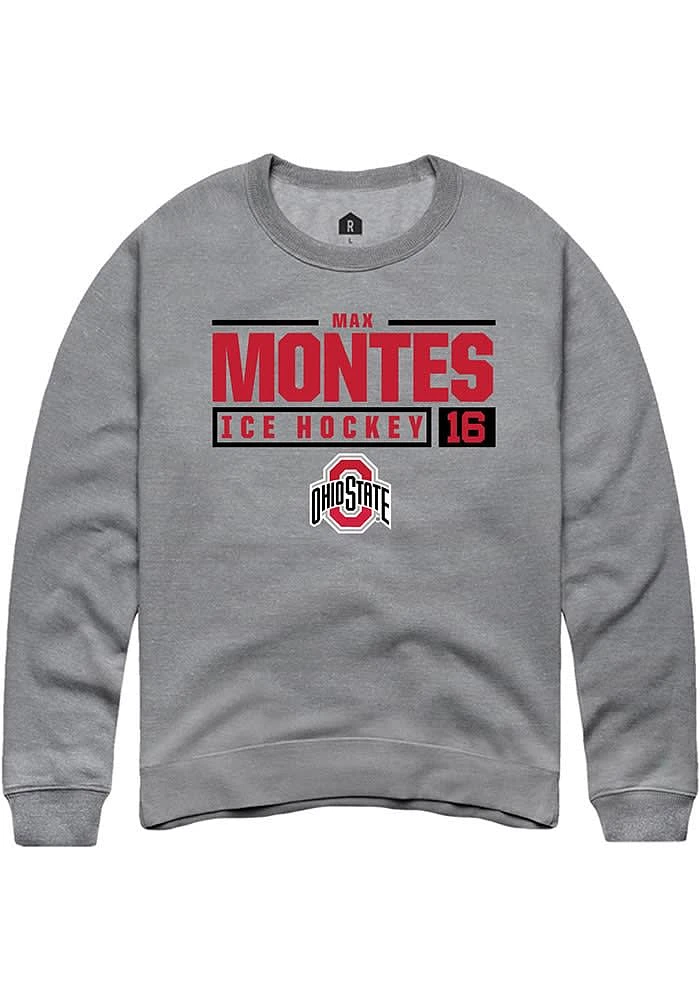 Max Montes  Rally Ohio State Buckeyes Mens Graphite NIL Stacked Box Long Sleeve Crew Sweatshirt