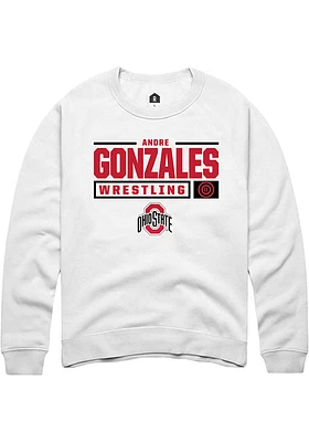 Andre Gonzales Rally Ohio State Buckeyes Mens NIL Stacked Box Long Sleeve Crew Sweatshirt