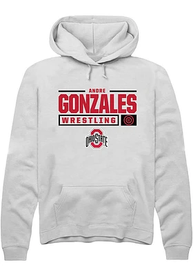 Andre Gonzales Rally Ohio State Buckeyes Mens NIL Stacked Box Long Sleeve Hoodie