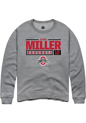 Ryan Miller  Rally Ohio State Buckeyes Mens Graphite NIL Stacked Box Long Sleeve Crew Sweatshirt