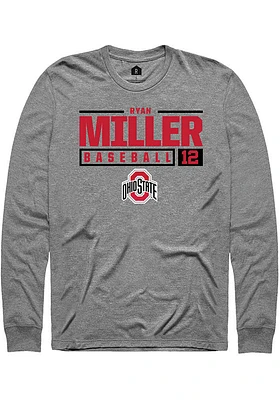 Ryan Miller  Ohio State Buckeyes Graphite Rally NIL Stacked Box Long Sleeve T Shirt