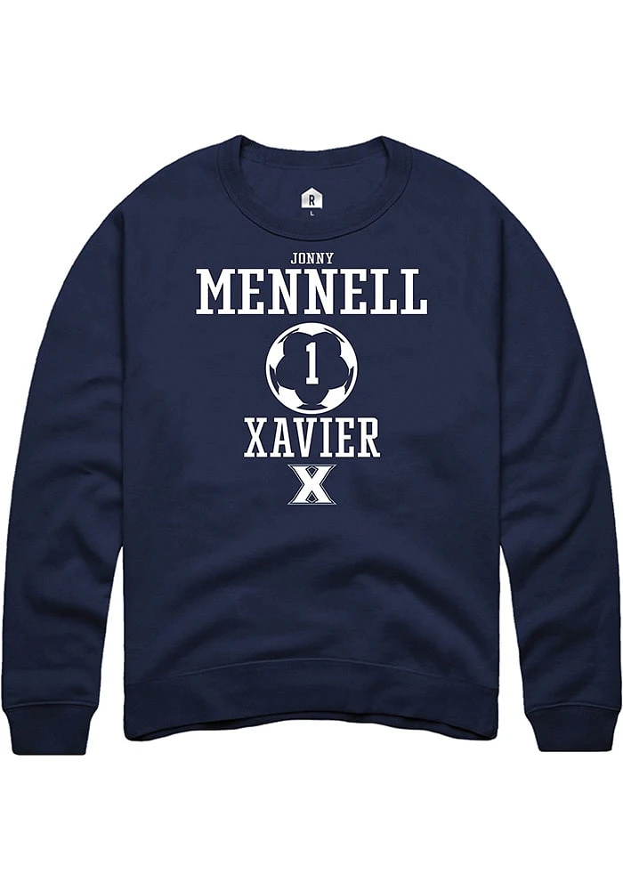 Jonny Mennell  Rally Xavier Musketeers Mens Navy Blue NIL Sport Icon Long Sleeve Crew Sweatshirt