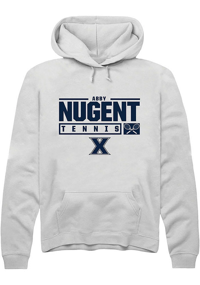 Abby Nugent Rally Xavier Musketeers Mens White NIL Stacked Box Long Sleeve Hoodie