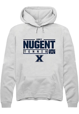 Abby Nugent  Rally Xavier Musketeers Mens White NIL Stacked Box Long Sleeve Hoodie
