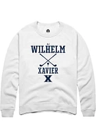 AJ Wilhelm  Rally Xavier Musketeers Mens White NIL Sport Icon Long Sleeve Crew Sweatshirt