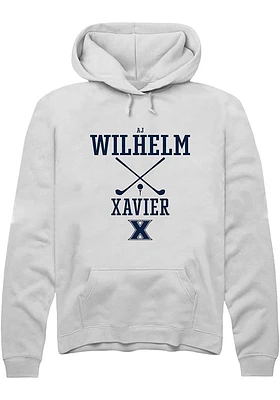 AJ Wilhelm  Rally Xavier Musketeers Mens White NIL Sport Icon Long Sleeve Hoodie