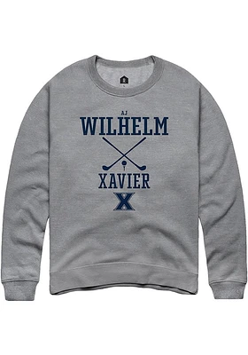 AJ Wilhelm  Rally Xavier Musketeers Mens Graphite NIL Sport Icon Long Sleeve Crew Sweatshirt