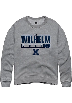 AJ Wilhelm  Rally Xavier Musketeers Mens Graphite NIL Stacked Box Long Sleeve Crew Sweatshirt