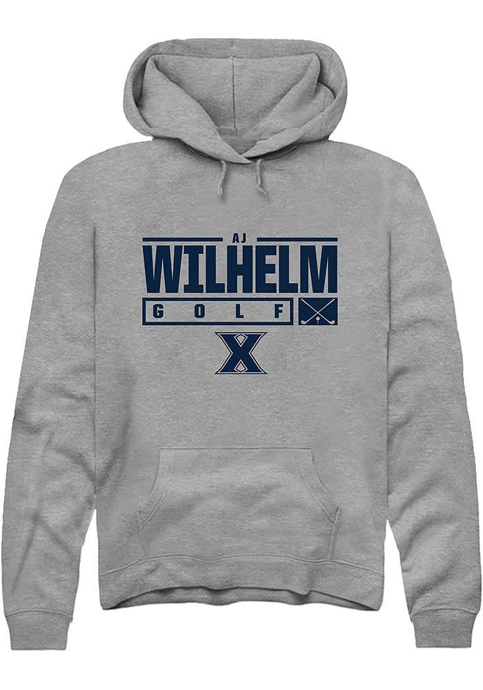 AJ Wilhelm  Rally Xavier Musketeers Mens Graphite NIL Stacked Box Long Sleeve Hoodie