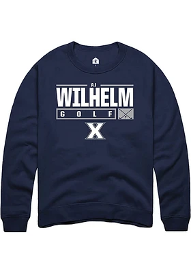 AJ Wilhelm  Rally Xavier Musketeers Mens Navy Blue NIL Stacked Box Long Sleeve Crew Sweatshirt