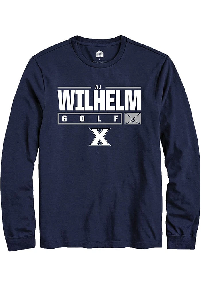 AJ Wilhelm  Xavier Musketeers Navy Blue Rally NIL Stacked Box Long Sleeve T Shirt