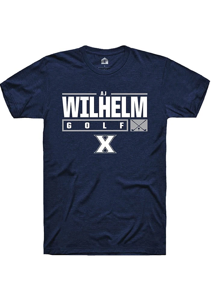 AJ Wilhelm  Xavier Musketeers Navy Blue Rally NIL Stacked Box Short Sleeve T Shirt