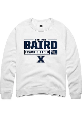 Brittany Baird  Rally Xavier Musketeers Mens White NIL Stacked Box Long Sleeve Crew Sweatshirt