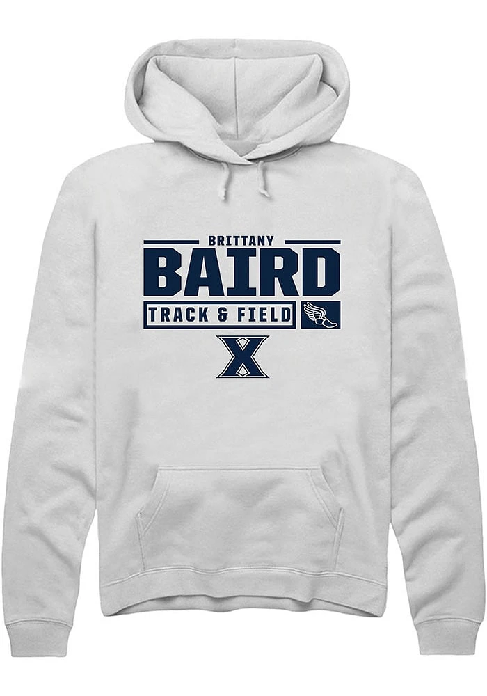 Brittany Baird  Rally Xavier Musketeers Mens White NIL Stacked Box Long Sleeve Hoodie