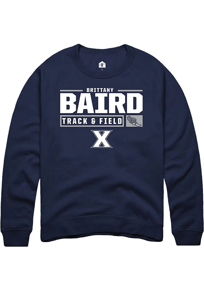 Brittany Baird  Rally Xavier Musketeers Mens Navy Blue NIL Stacked Box Long Sleeve Crew Sweatshi..