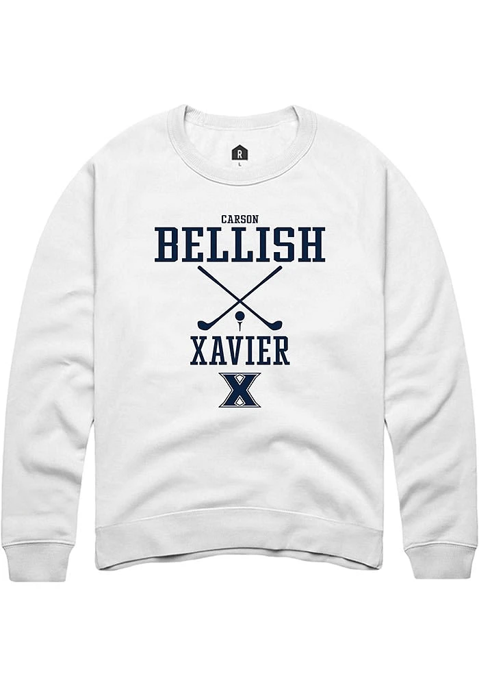 Carson Bellish  Rally Xavier Musketeers Mens White NIL Sport Icon Long Sleeve Crew Sweatshirt