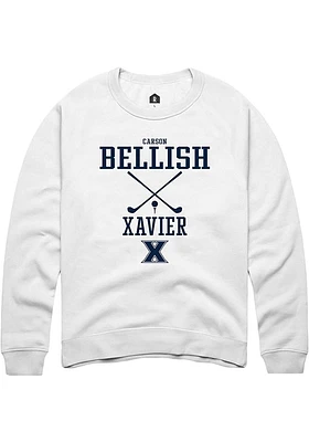 Carson Bellish  Rally Xavier Musketeers Mens White NIL Sport Icon Long Sleeve Crew Sweatshirt