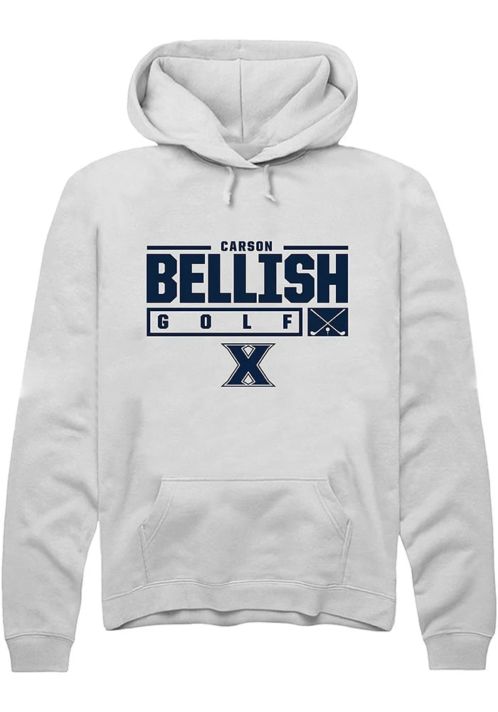 Carson Bellish  Rally Xavier Musketeers Mens White NIL Stacked Box Long Sleeve Hoodie