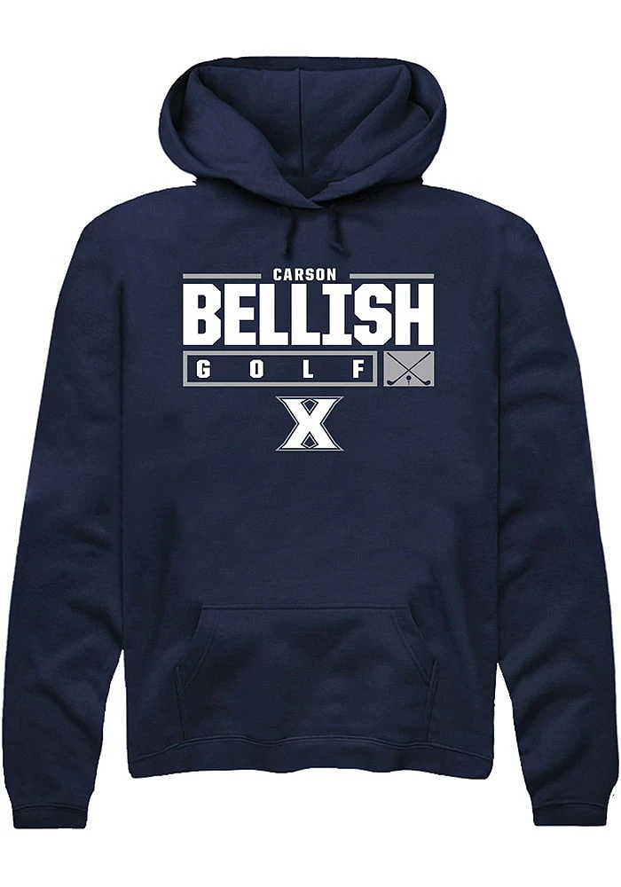 Carson Bellish  Rally Xavier Musketeers Mens Navy Blue NIL Stacked Box Long Sleeve Hoodie