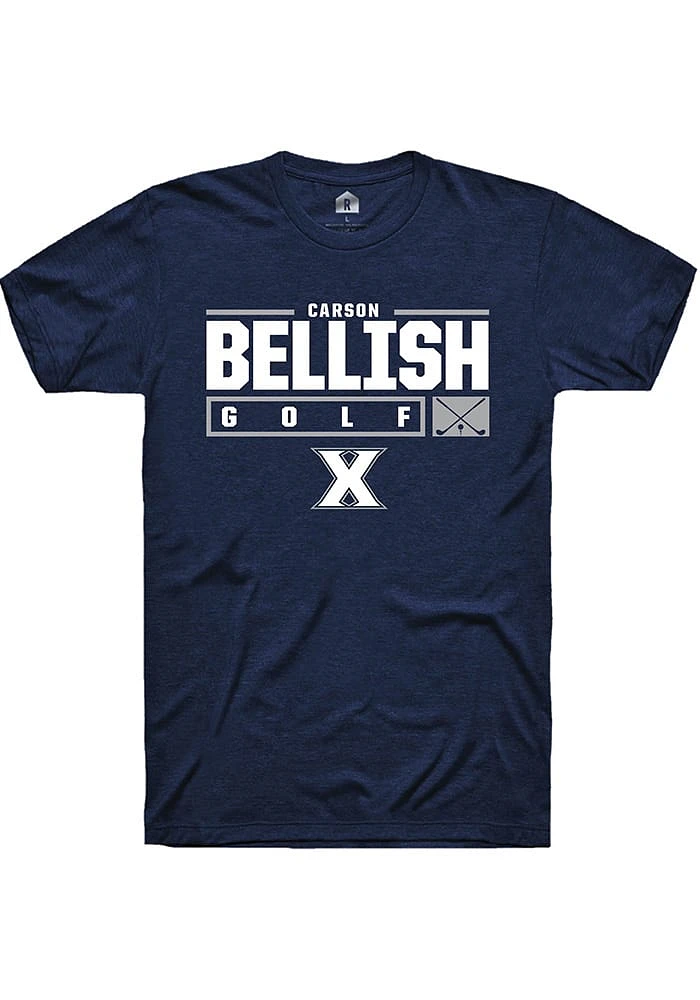 Carson Bellish  Xavier Musketeers Navy Blue Rally NIL Stacked Box Short Sleeve T Shirt