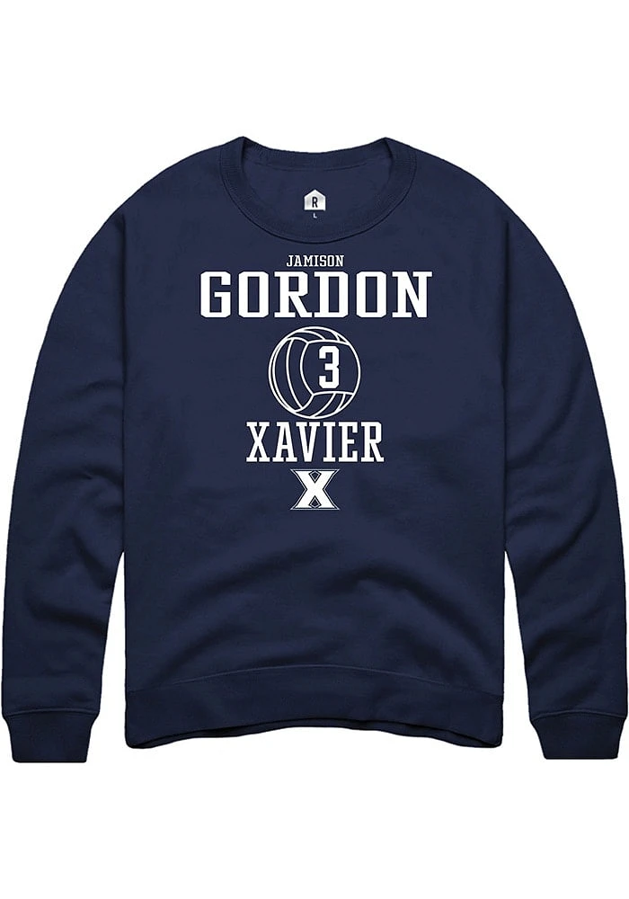 Jamison Gordon  Rally Xavier Musketeers Mens Navy Blue NIL Sport Icon Long Sleeve Crew Sweatshir..