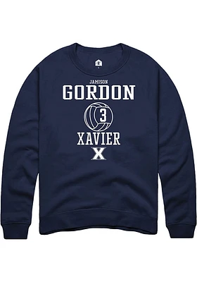 Jamison Gordon  Rally Xavier Musketeers Mens Navy Blue NIL Sport Icon Long Sleeve Crew Sweatshir..