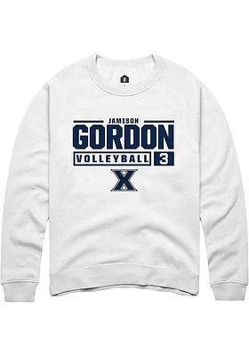 Jamison Gordon  Rally Xavier Musketeers Mens White NIL Stacked Box Long Sleeve Crew Sweatshirt