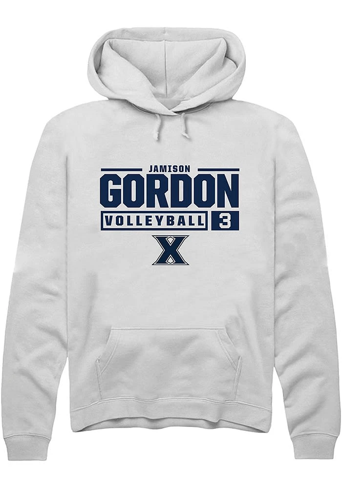 Jamison Gordon  Rally Xavier Musketeers Mens White NIL Stacked Box Long Sleeve Hoodie