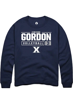 Jamison Gordon  Rally Xavier Musketeers Mens Navy Blue NIL Stacked Box Long Sleeve Crew Sweatshi..