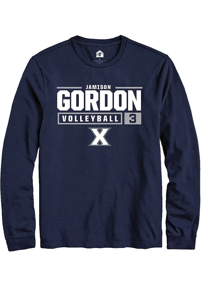 Jamison Gordon  Xavier Musketeers Navy Blue Rally NIL Stacked Box Long Sleeve T Shirt