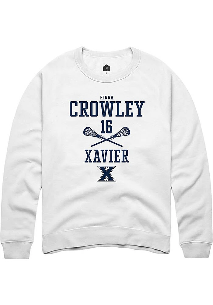 Kirra Crowley  Rally Xavier Musketeers Mens White NIL Sport Icon Long Sleeve Crew Sweatshirt