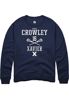 Kirra Crowley  Rally Xavier Musketeers Mens Navy Blue NIL Sport Icon Long Sleeve Crew Sweatshirt